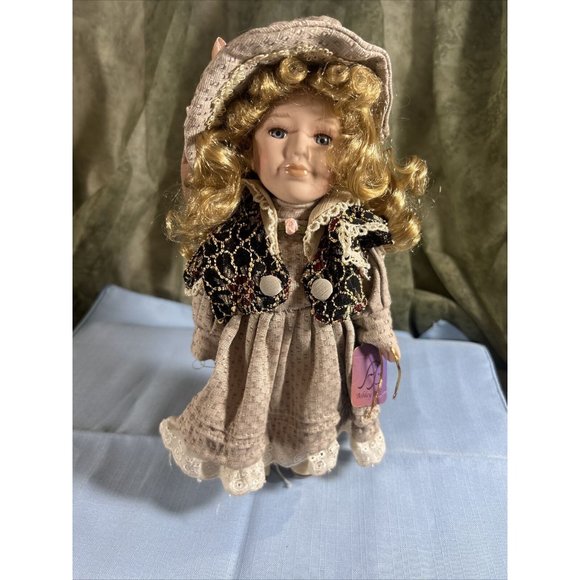 Ashley Belle Fine Bisque Porcelain Collectible Keepsakes Doll 11" tall "Violet" - Picture 1 of 7